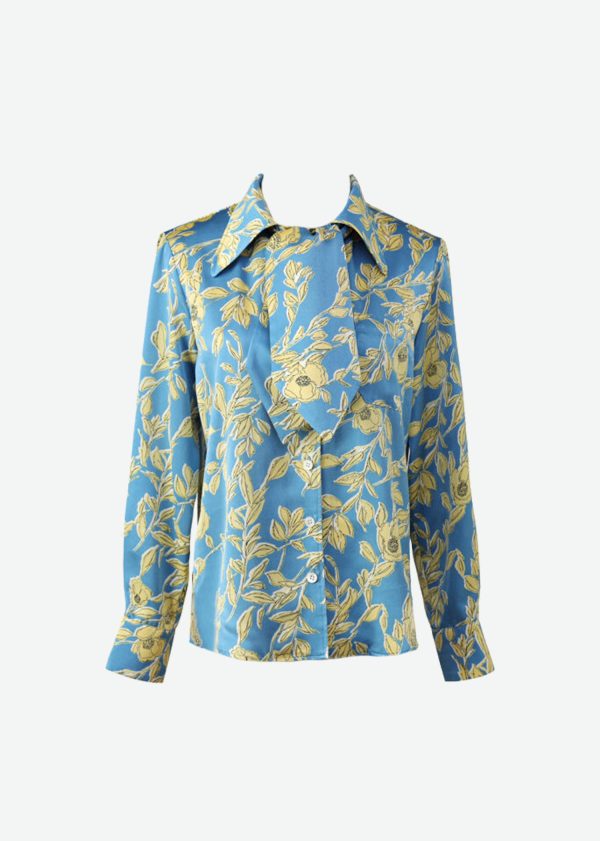 アスコットタイ付きブラウス ブルー