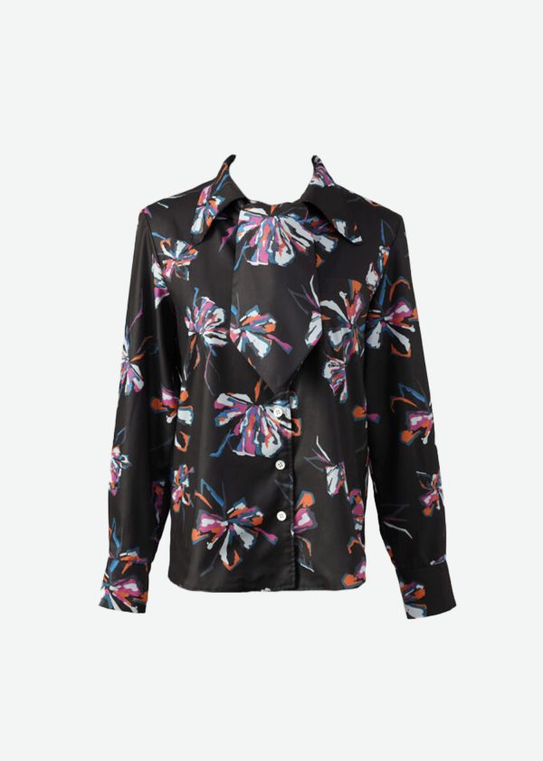 アスコットタイ付きブラウス 墨黒