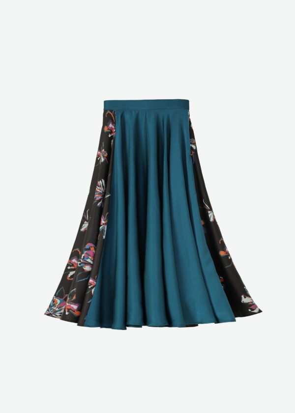 フレアスカート ブルーグリーン×墨黒